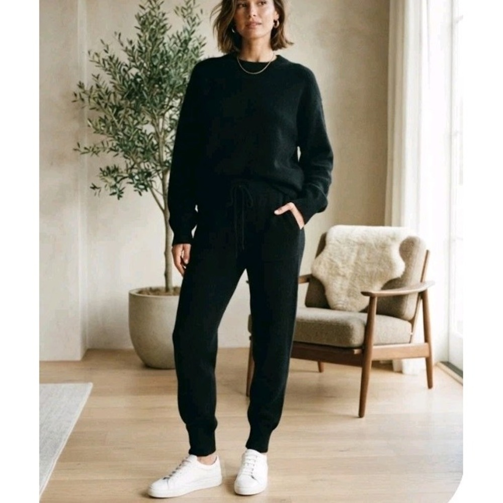 Quince Cashmere Jogger Sweatpants Women Size S Black Drawstring Pockets 100%